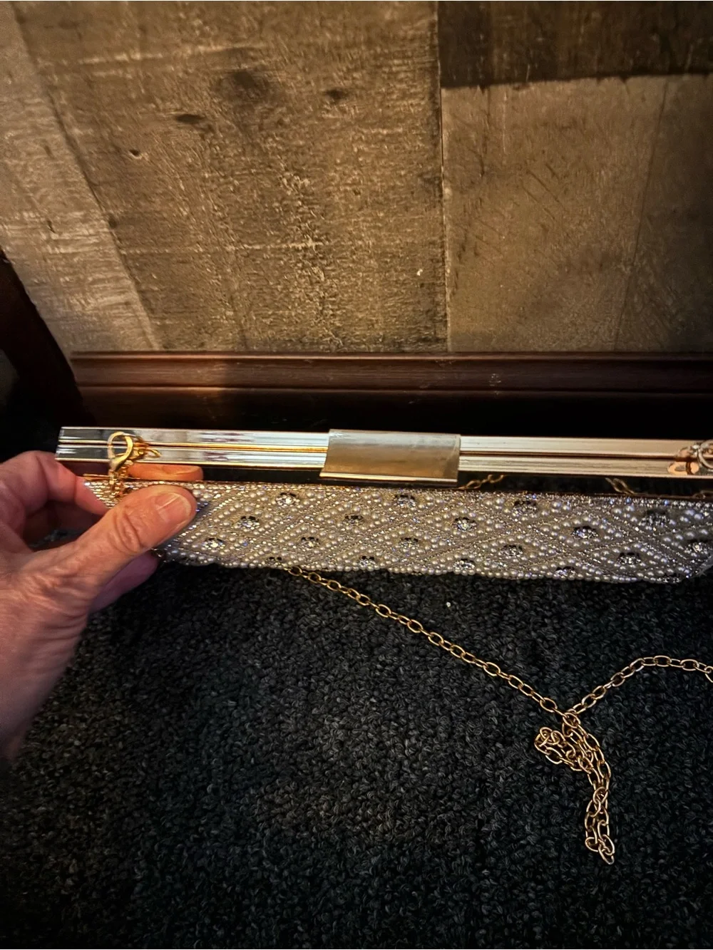 Embellished Gold Evening Clutch - Elegant Sparkle